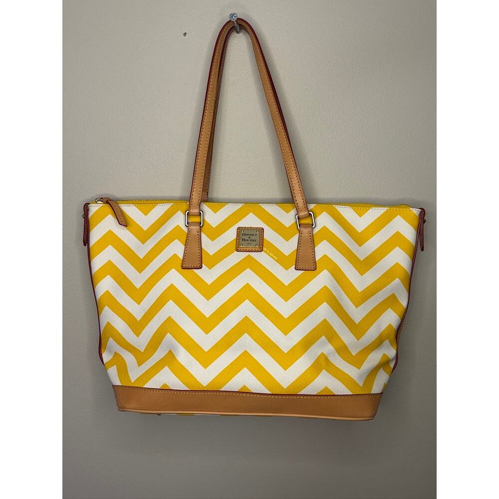 Dooney & Bourke Tote coated cotton, yellow & white chevron with coin purse